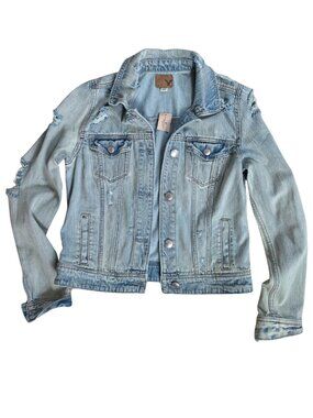 NWT American Eagle Light Wash Distressed Denim Jean Jacket Oversized Medium